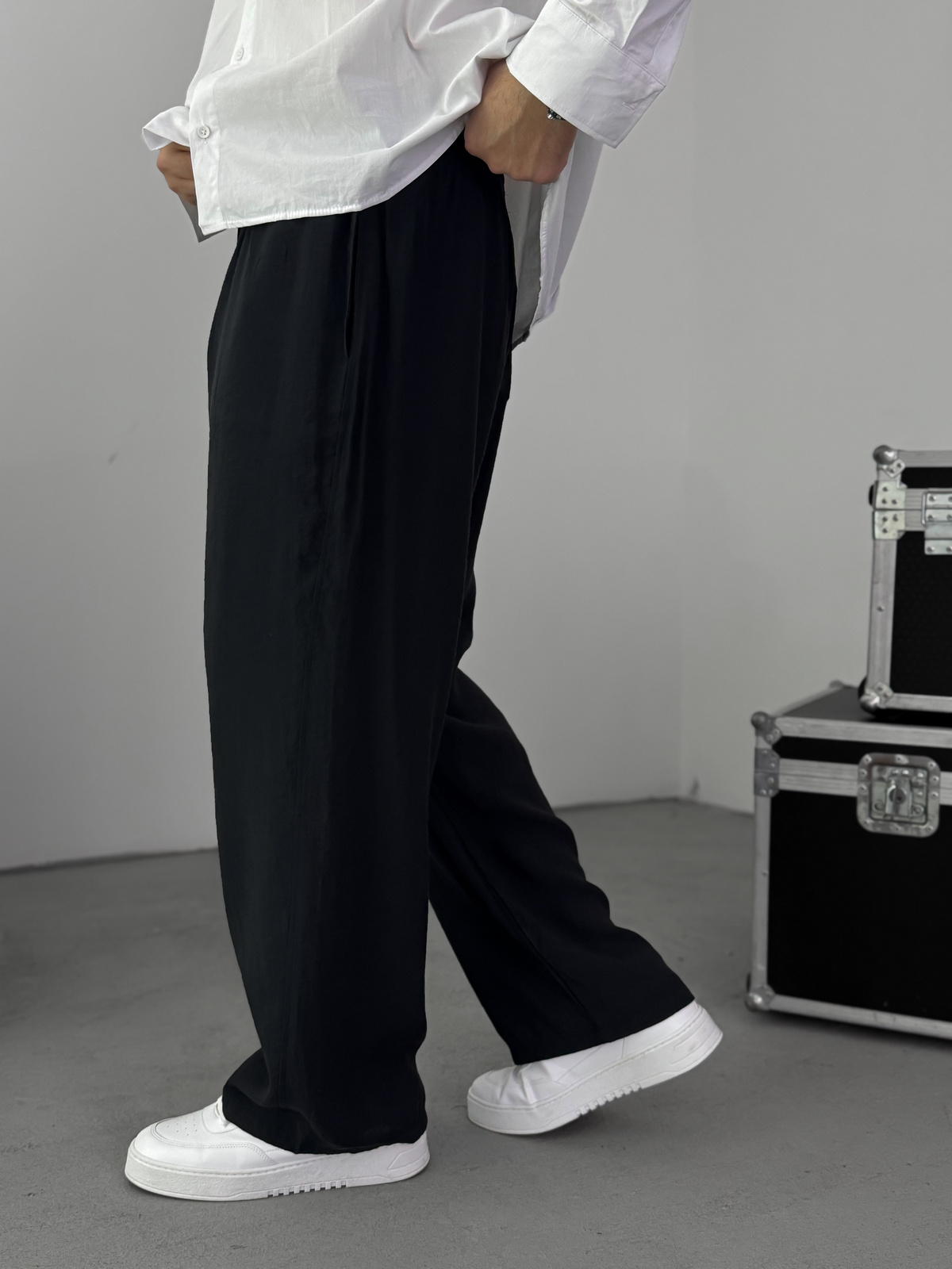 Siyah Tensel Kumaş İnce Baggy Pantolon KE-1200