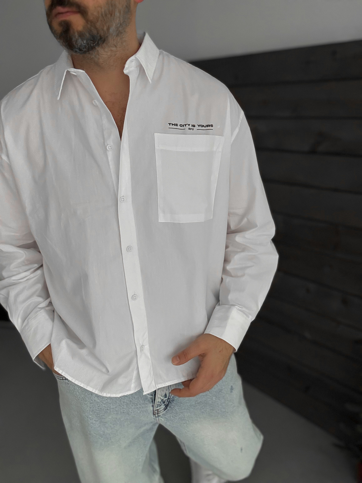 Beyaz Baskılı Oversize Gömlek TW-1057