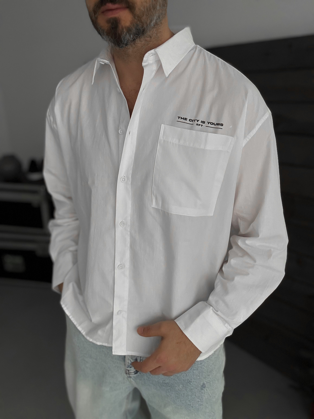 Beyaz Baskılı Oversize Gömlek TW-1057