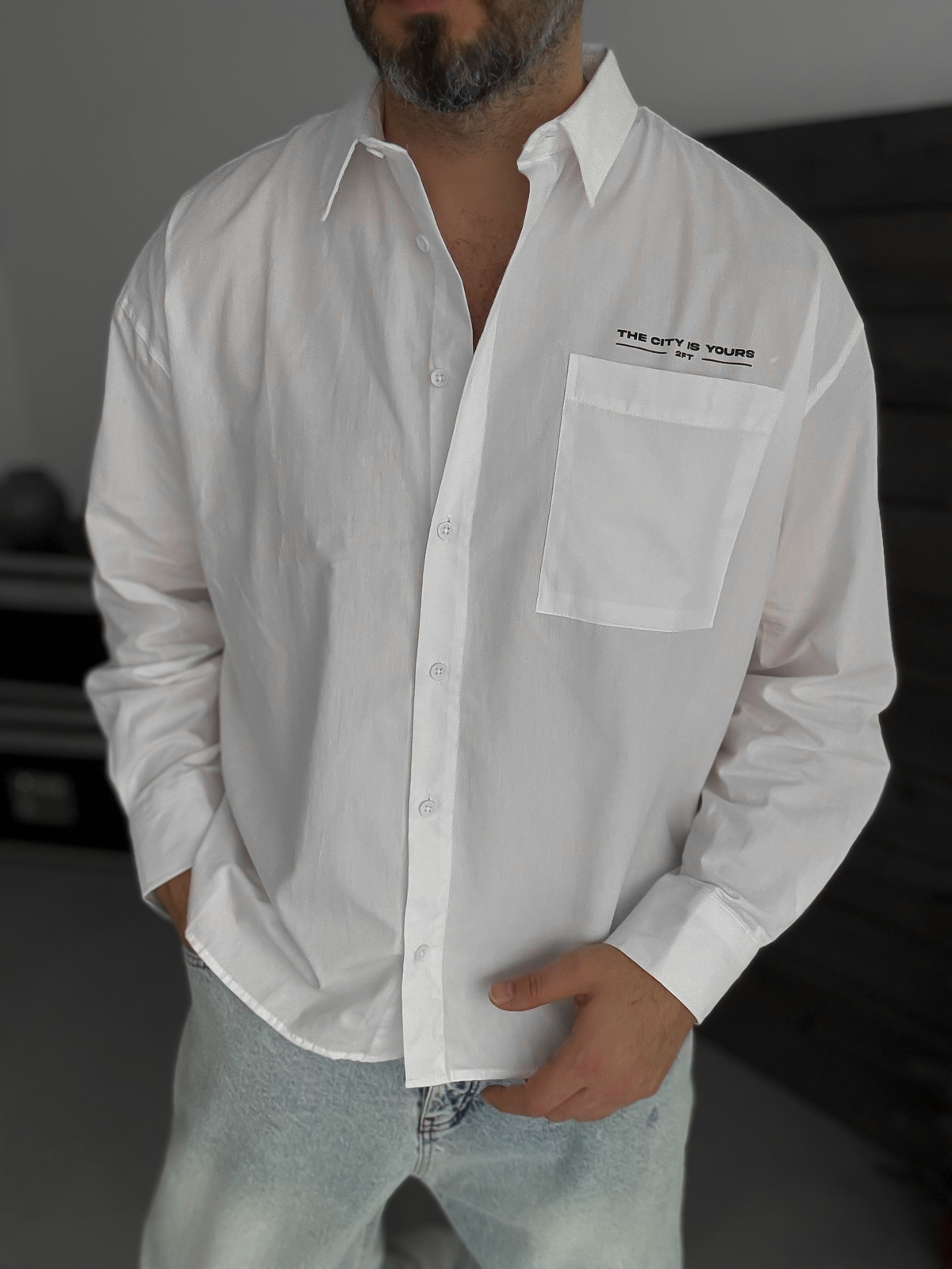 Beyaz Baskılı Oversize Gömlek TW-1057