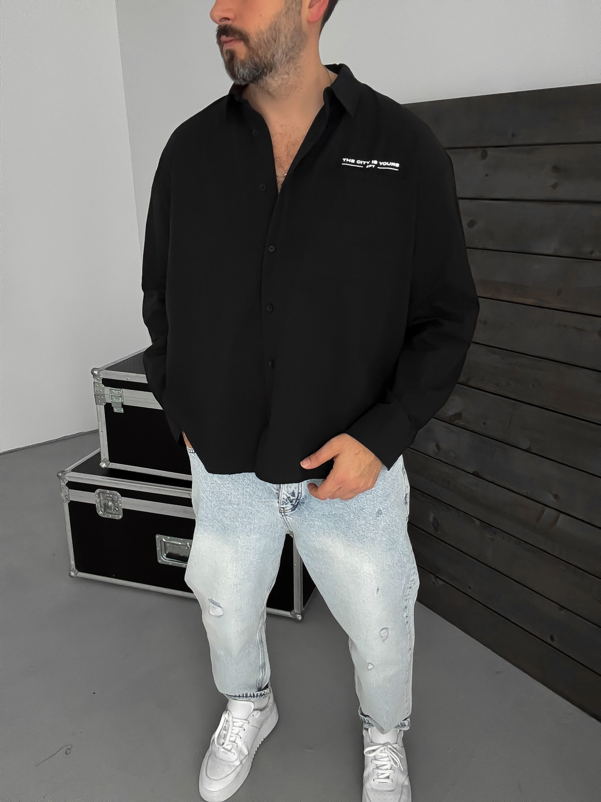 Siyah Baskılı Oversize Gömlek TW-1057