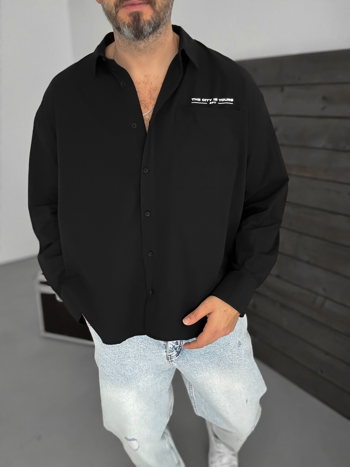 Siyah Baskılı Oversize Gömlek TW-1057