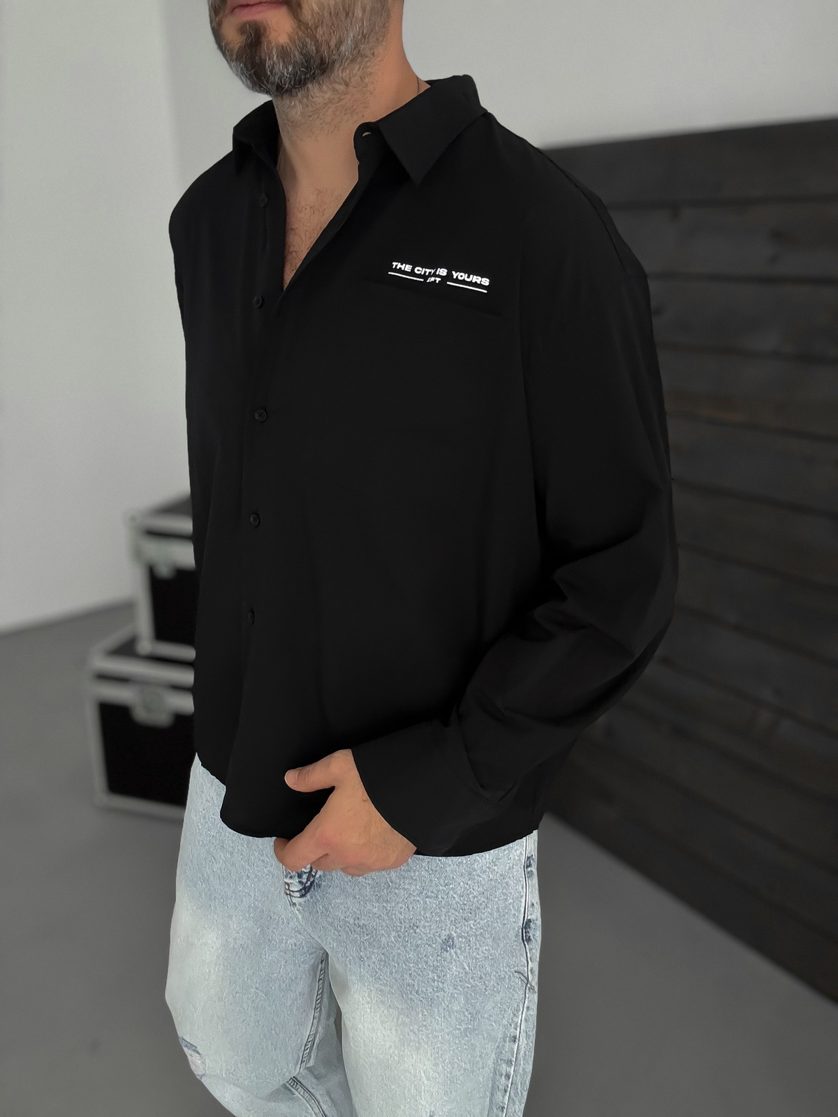 Siyah Baskılı Oversize Gömlek TW-1057
