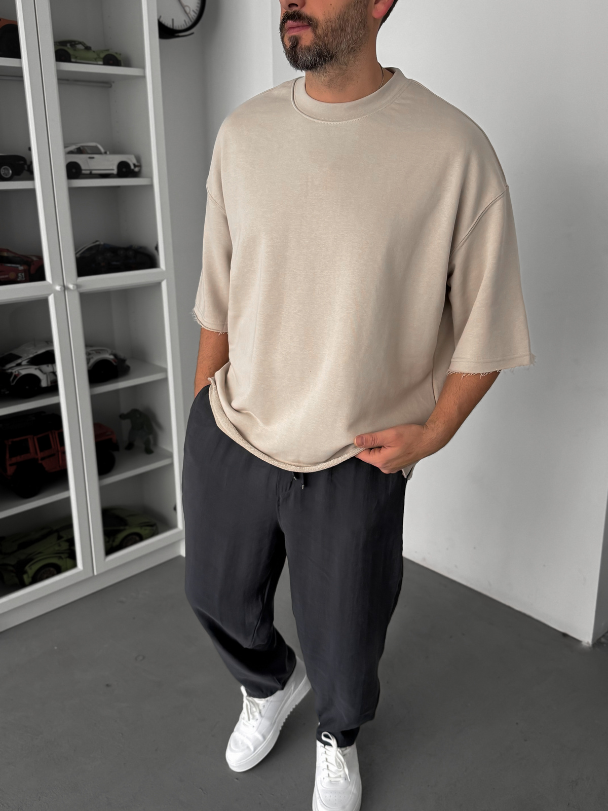 Bej 3 İplik Oversize T-Shirt TW-1072