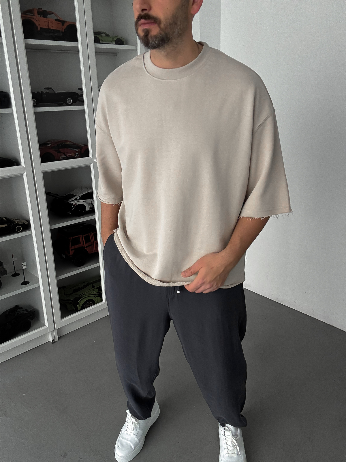 Bej 3 İplik Oversize T-Shirt TW-1072