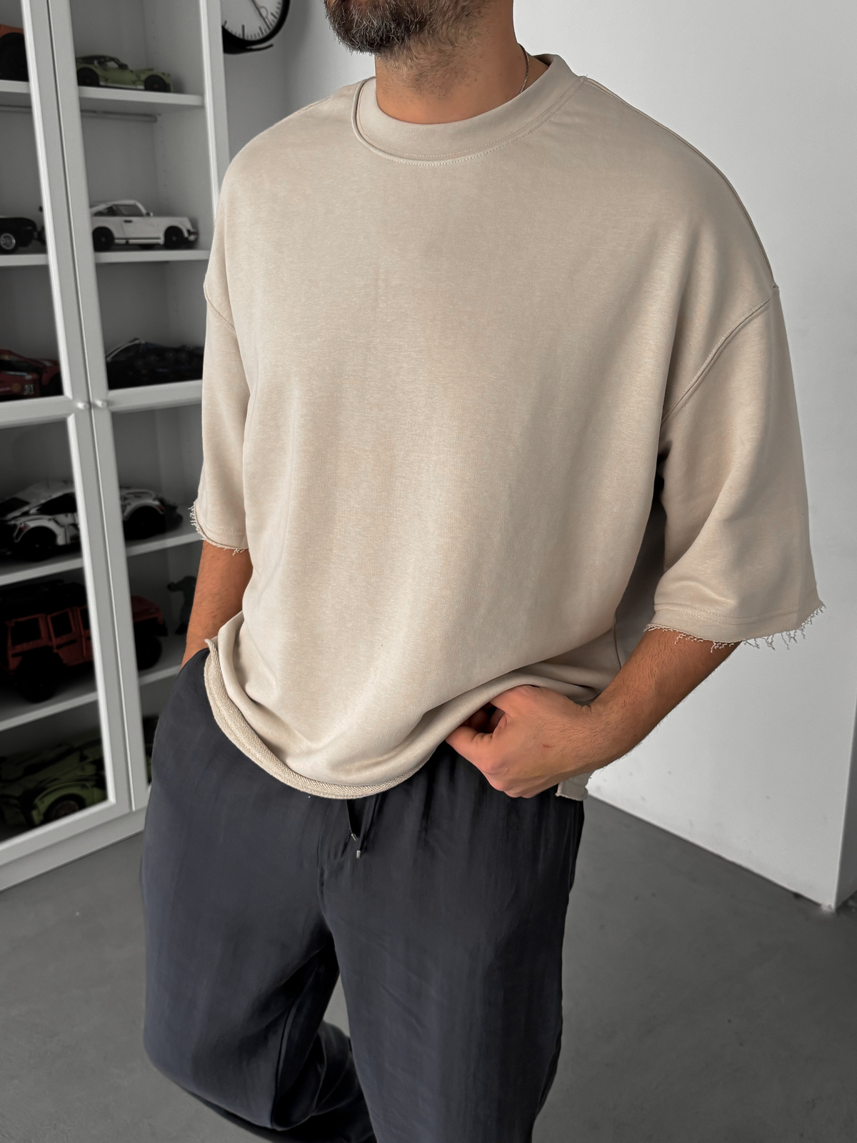 Bej 3 İplik Oversize T-Shirt TW-1072