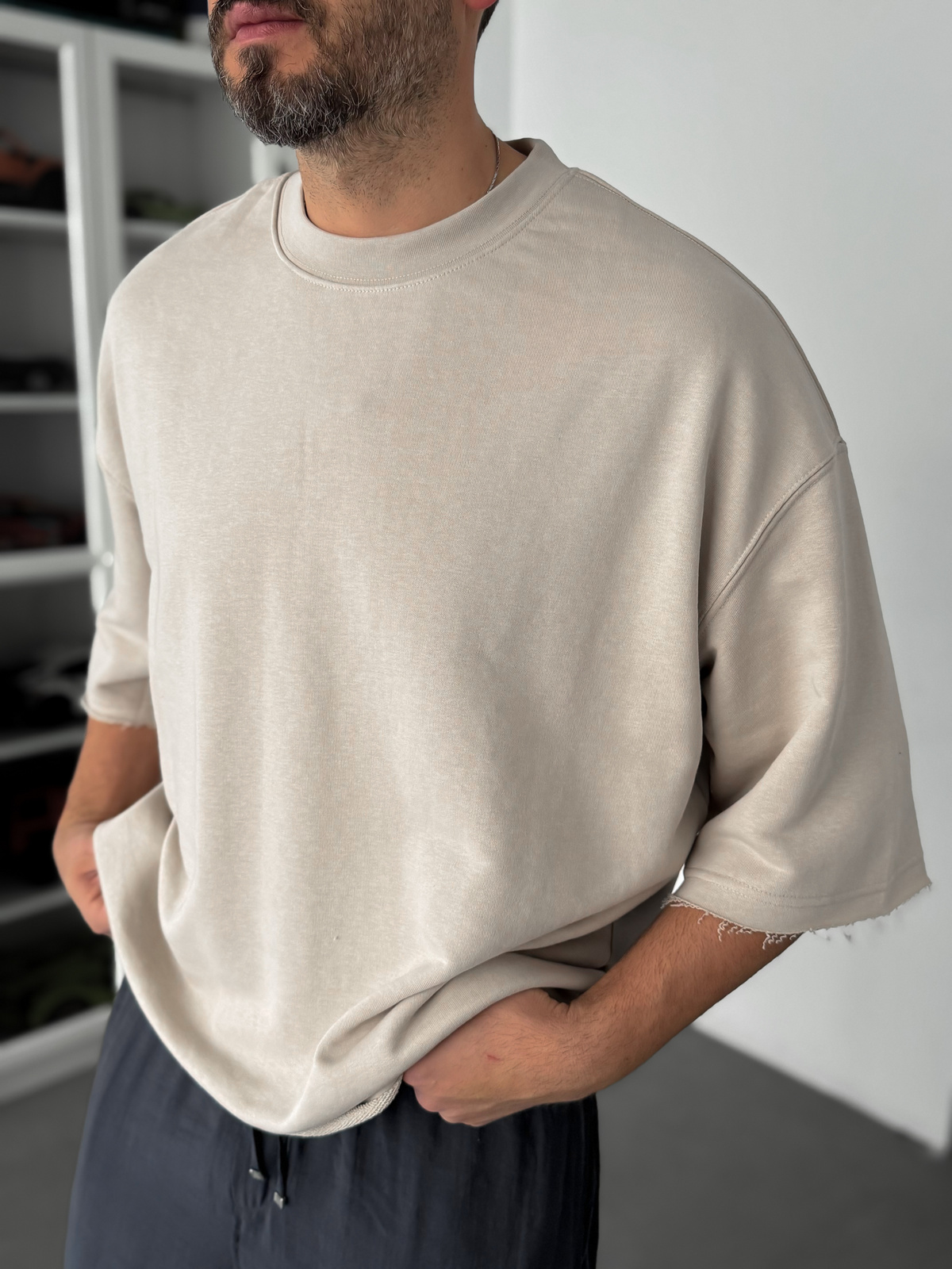 Bej 3 İplik Oversize T-Shirt TW-1072