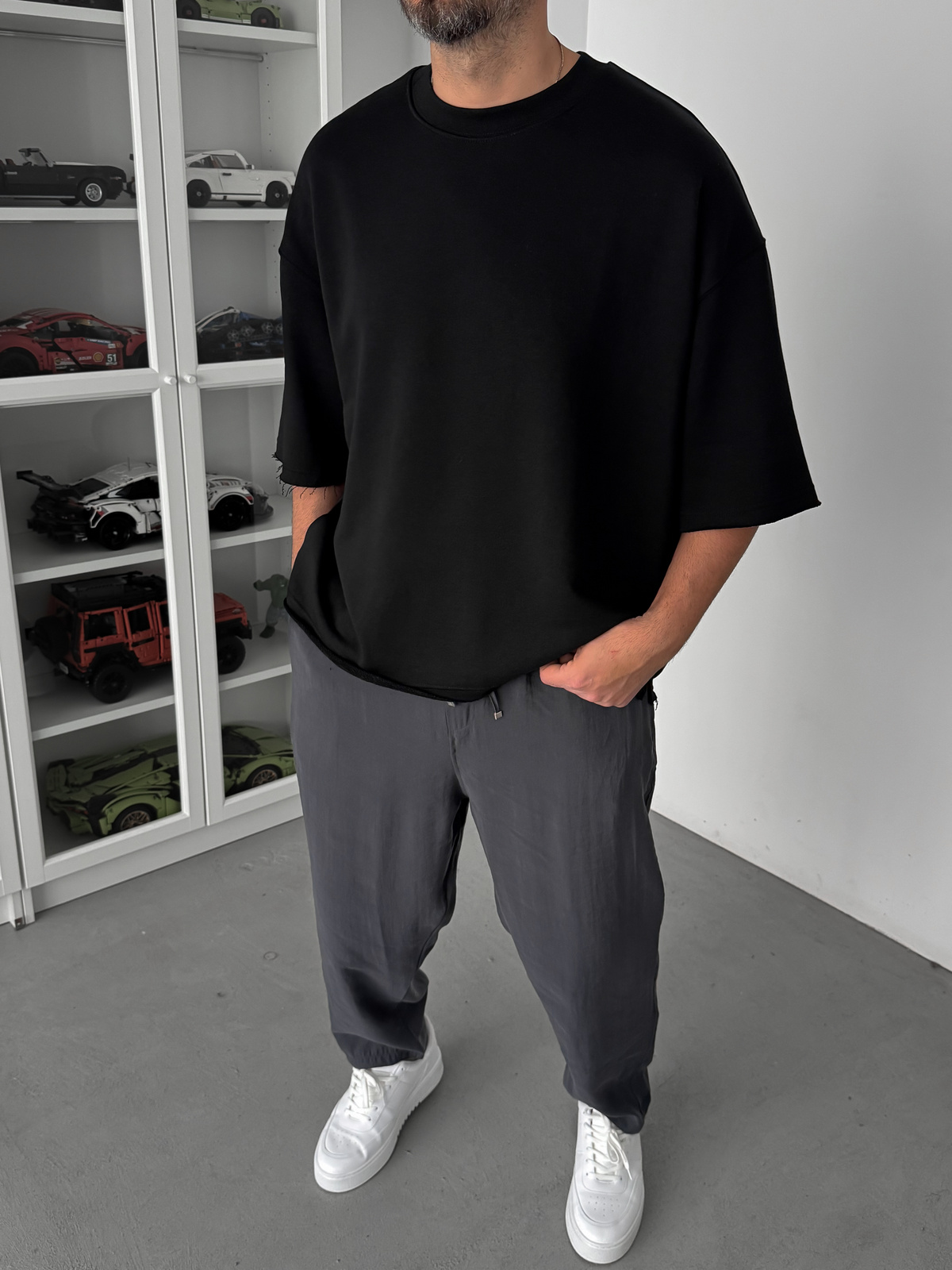 Siyah 3 İplik Oversize T-Shirt TW-1072