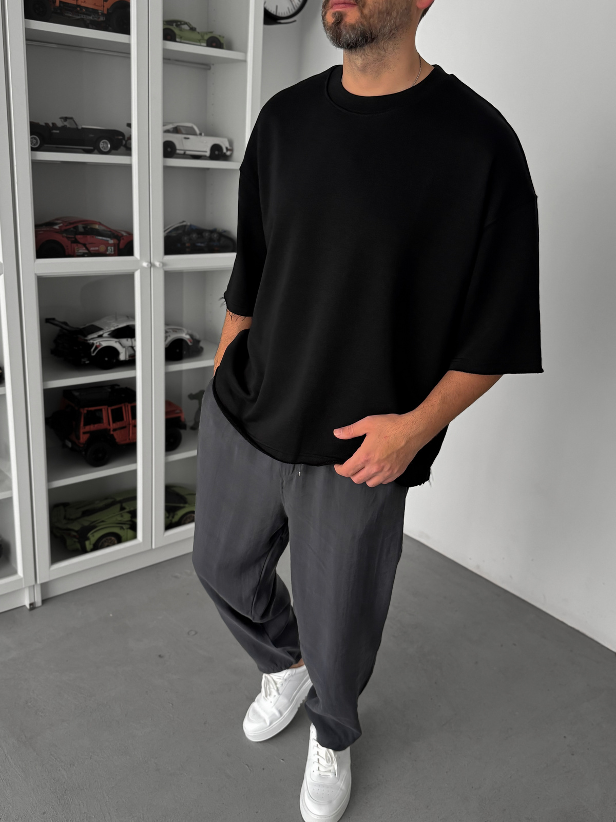 Siyah 3 İplik Oversize T-Shirt TW-1072