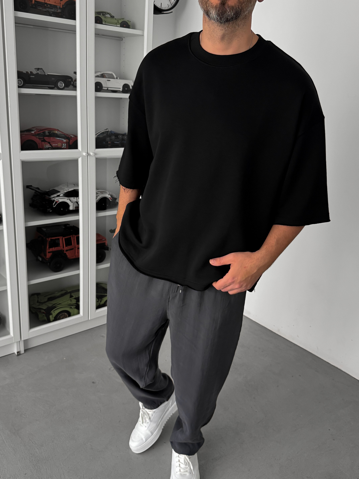 Siyah 3 İplik Oversize T-Shirt TW-1072