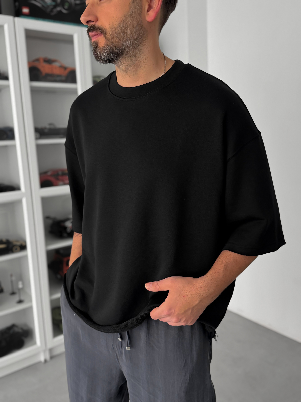 Siyah 3 İplik Oversize T-Shirt TW-1072