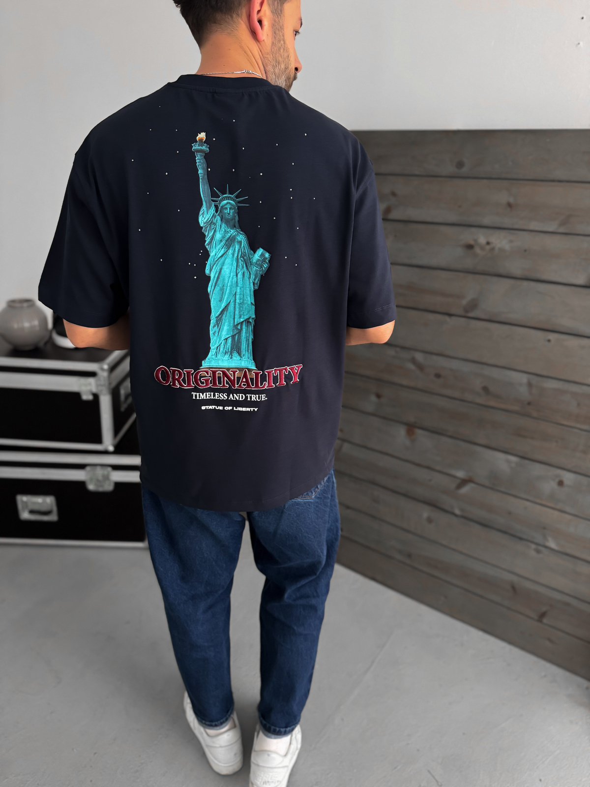 Lacivert Statue Of Liberty Baskılı T-Shirt TW-1033