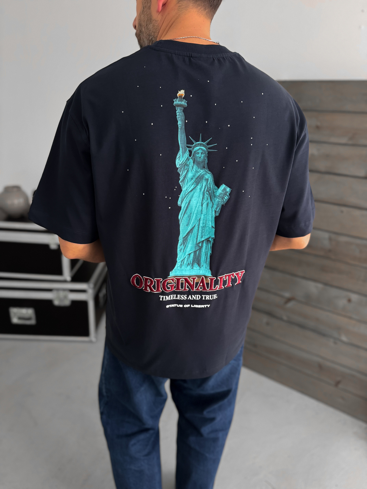 Lacivert Statue Of Liberty Baskılı T-Shirt TW-1033