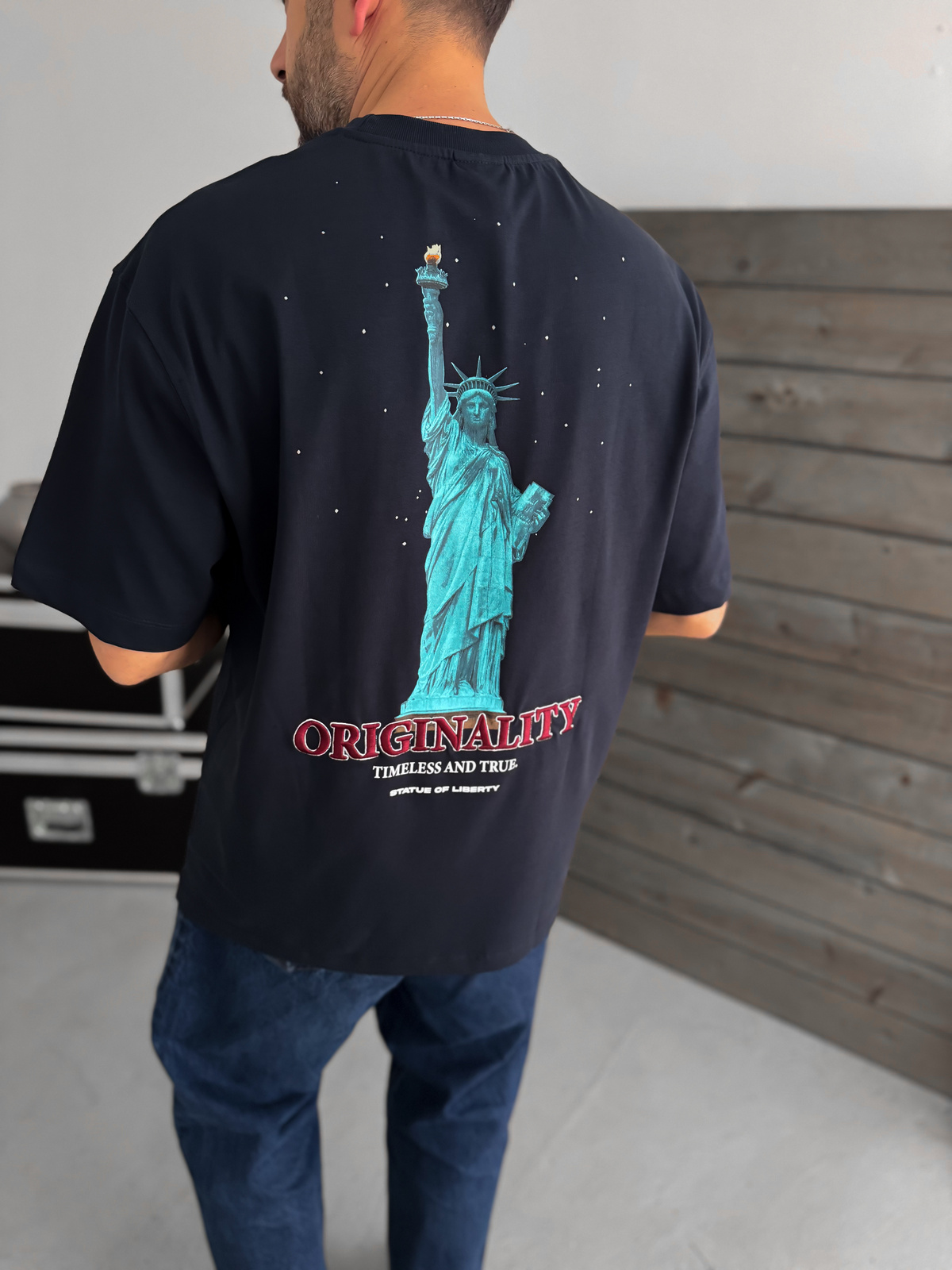 Lacivert Statue Of Liberty Baskılı T-Shirt TW-1033
