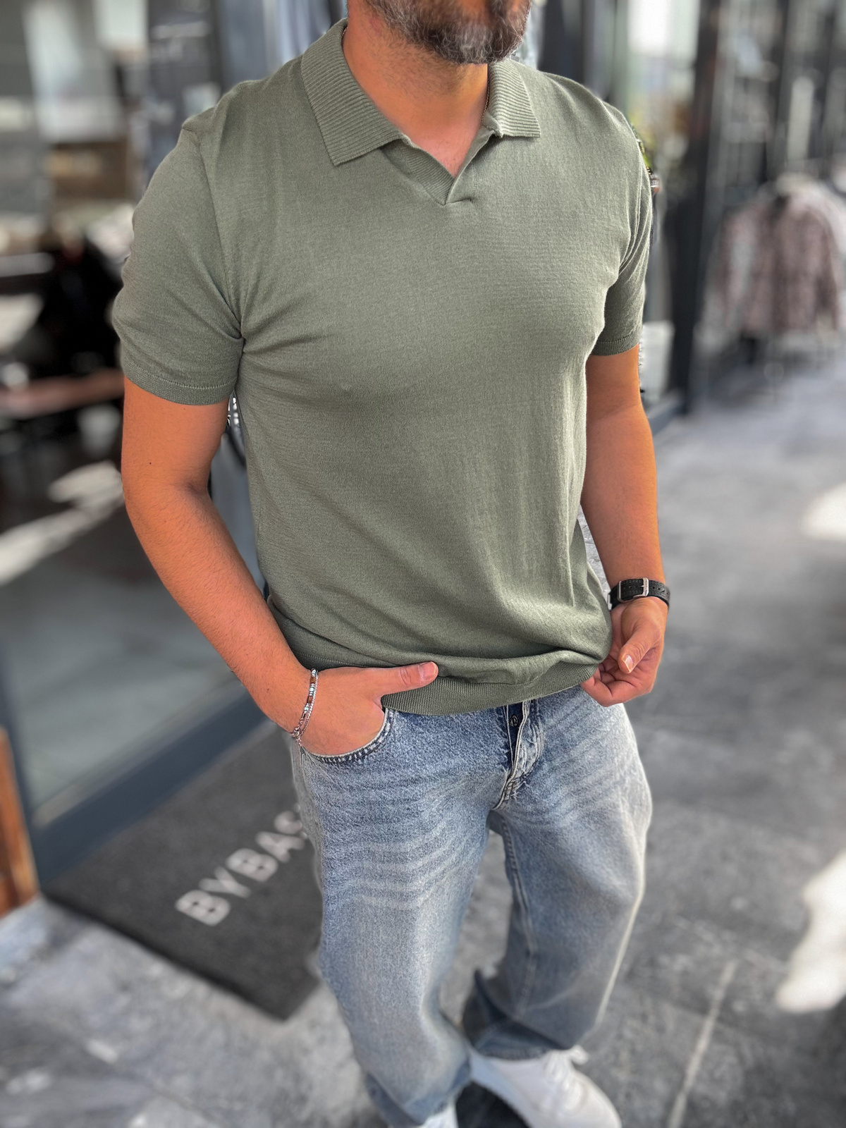 Haki Basic Polo Yaka Triko T-Shirt G-17190