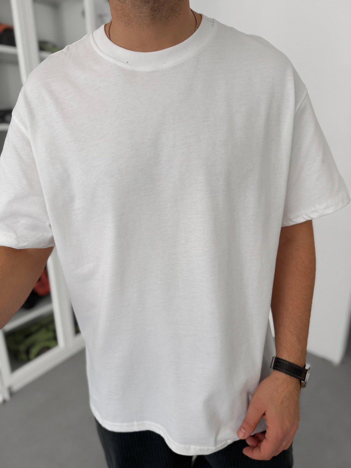 Beyaz Yırtmaçlı Basic Oversize T-Shirt C-007
