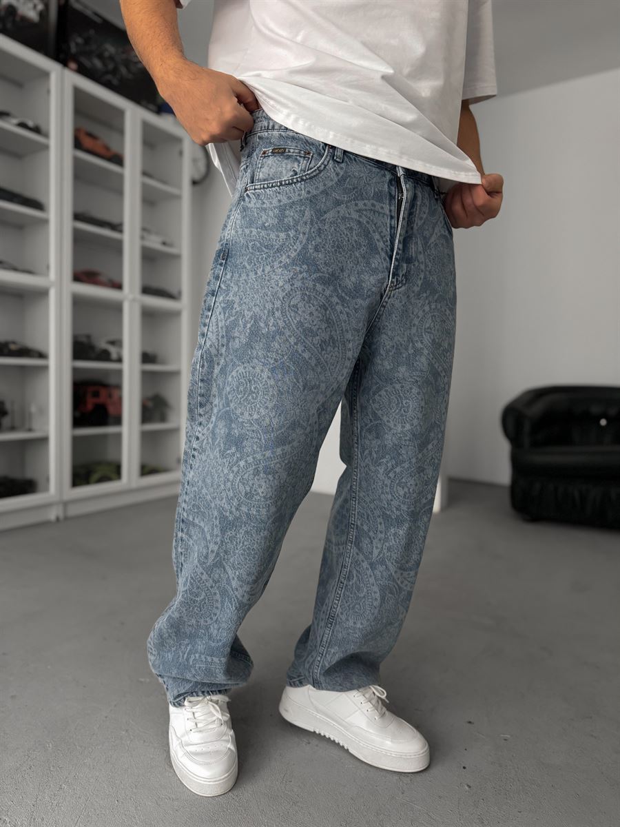 Mavi Desenli Baggy Pantolon C-6596