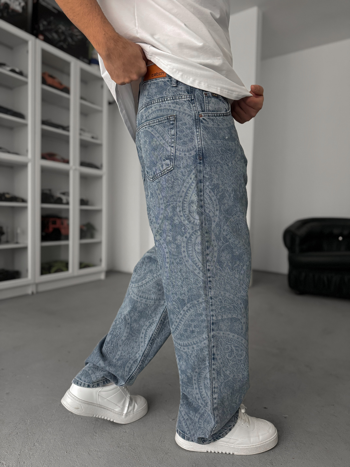 Mavi Desenli Baggy Pantolon C-6596