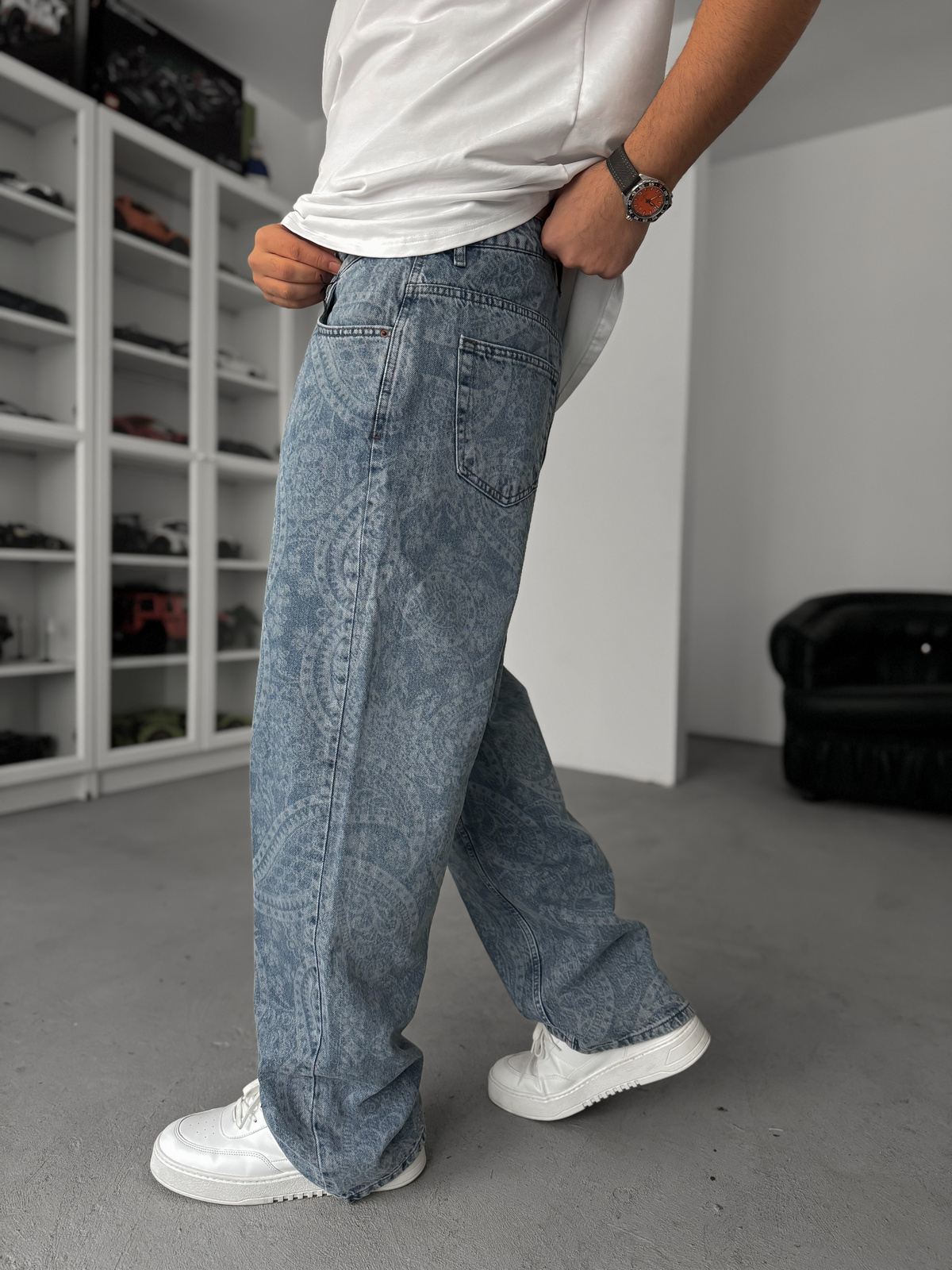 Mavi Desenli Baggy Pantolon C-6596