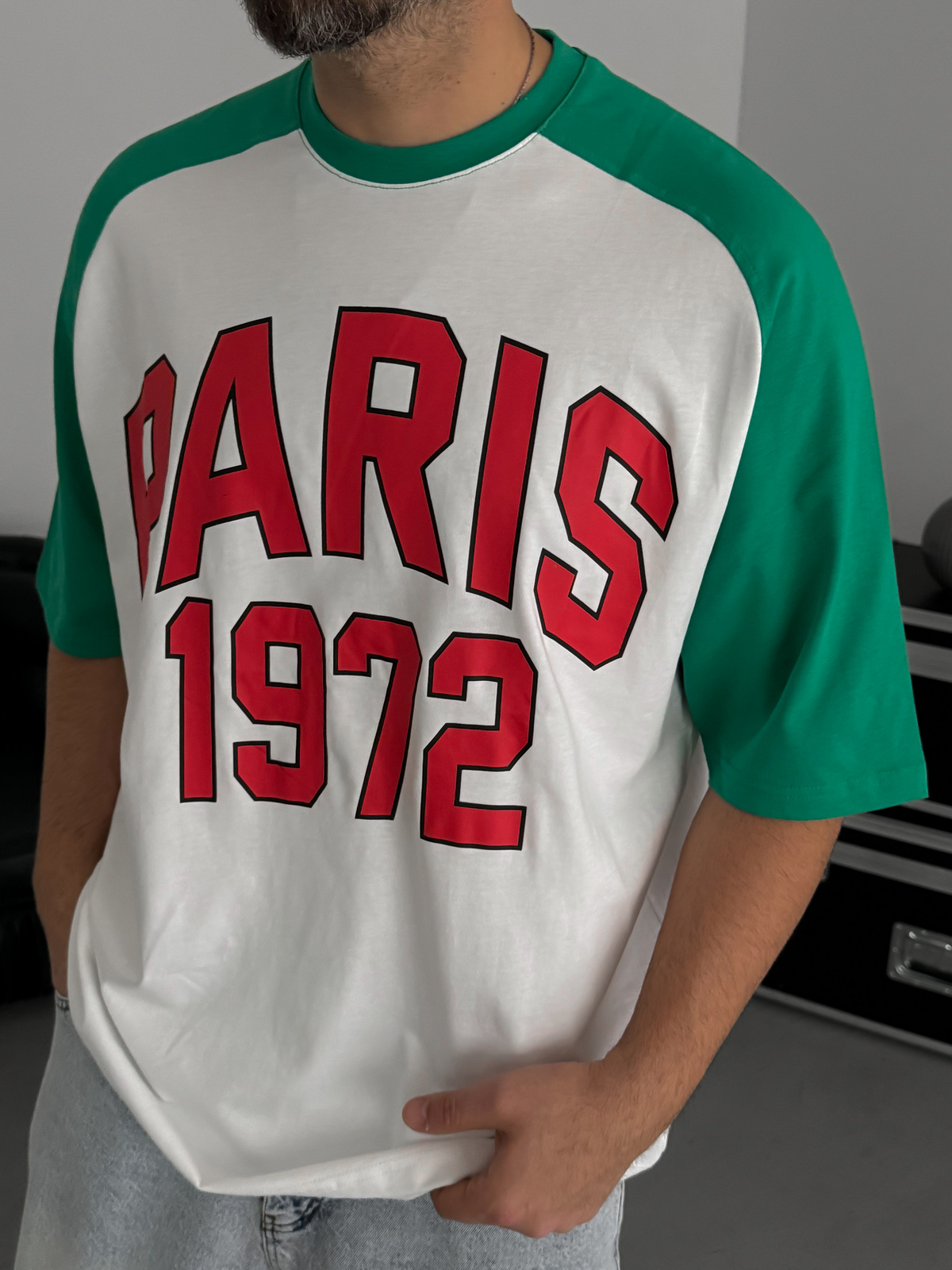 Beyaz Paris Baskılı Oversize T-Shirt JJ-343