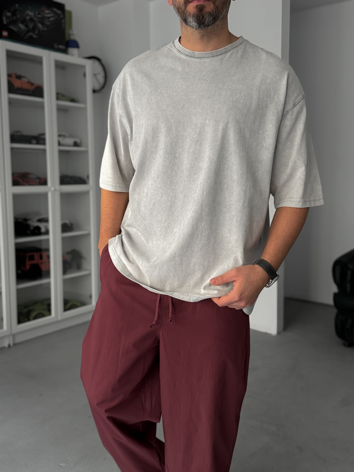Gri Basic Yıkamalı Oversize T-Shirt JJ-295