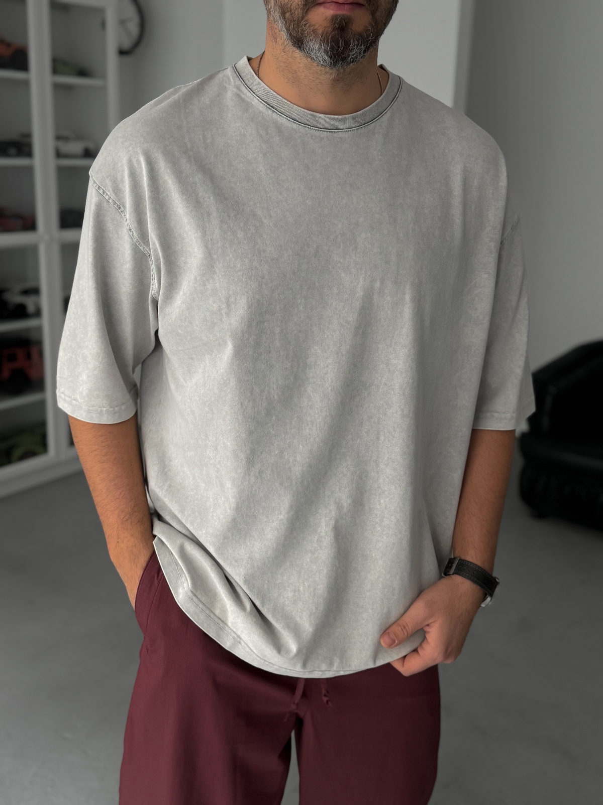 Gri Basic Yıkamalı Oversize T-Shirt JJ-295