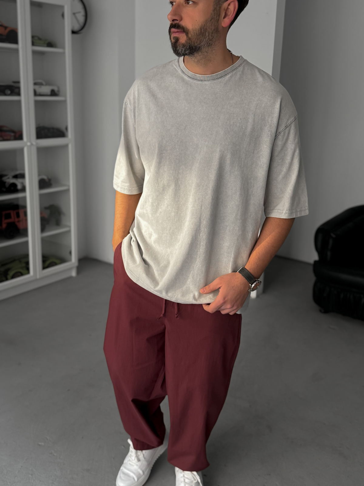 Gri Basic Yıkamalı Oversize T-Shirt JJ-295