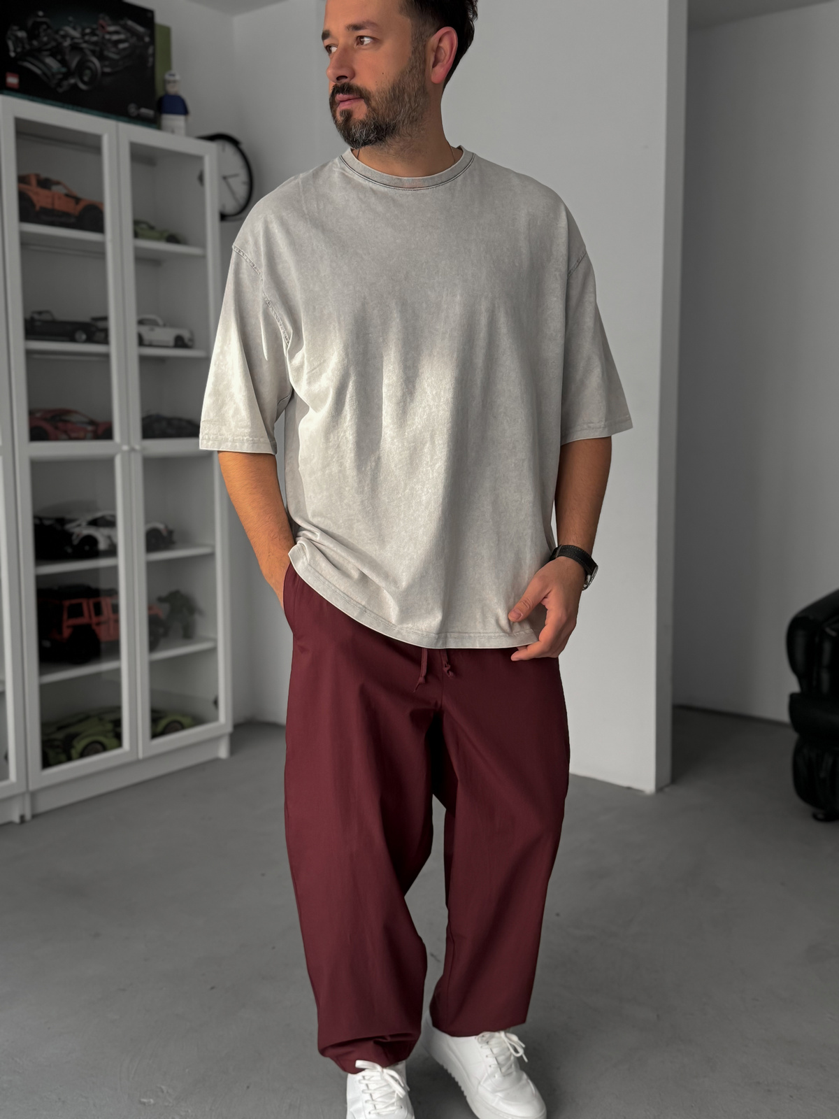 Gri Basic Yıkamalı Oversize T-Shirt JJ-295