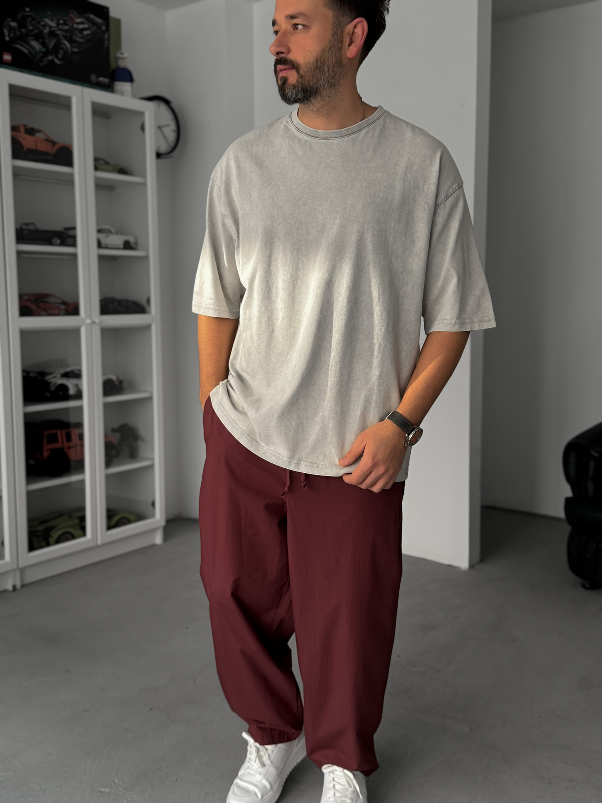 Gri Basic Yıkamalı Oversize T-Shirt JJ-295