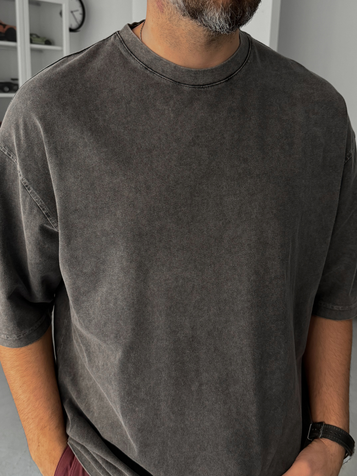 Antrasit Basic Yıkamalı Oversize T-Shirt JJ-295