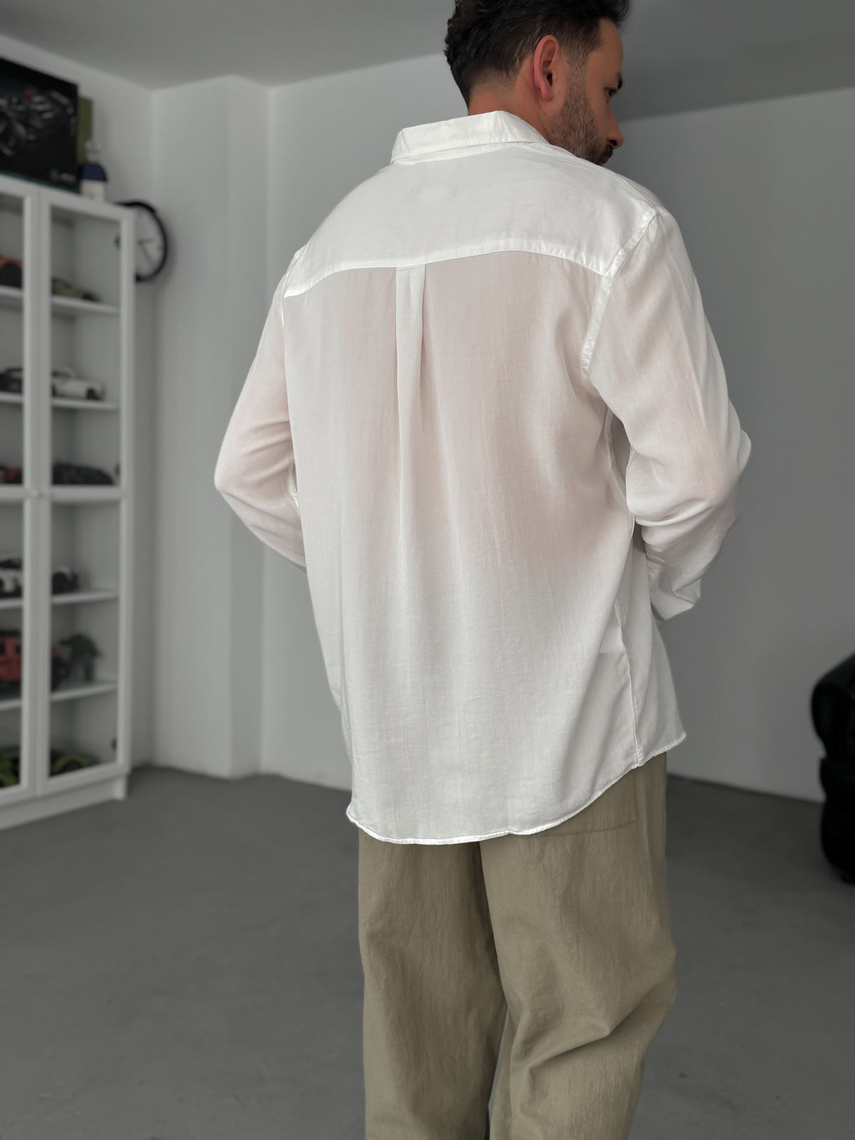 Beyaz Nakışlı Tensel Oversize Gömlek G-5792