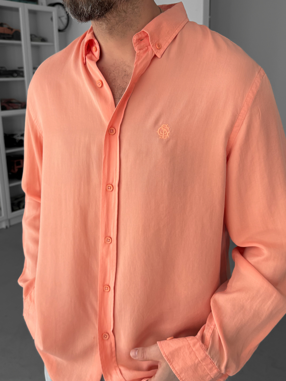 Pudra Nakışlı Tensel Oversize Gömlek G-5792