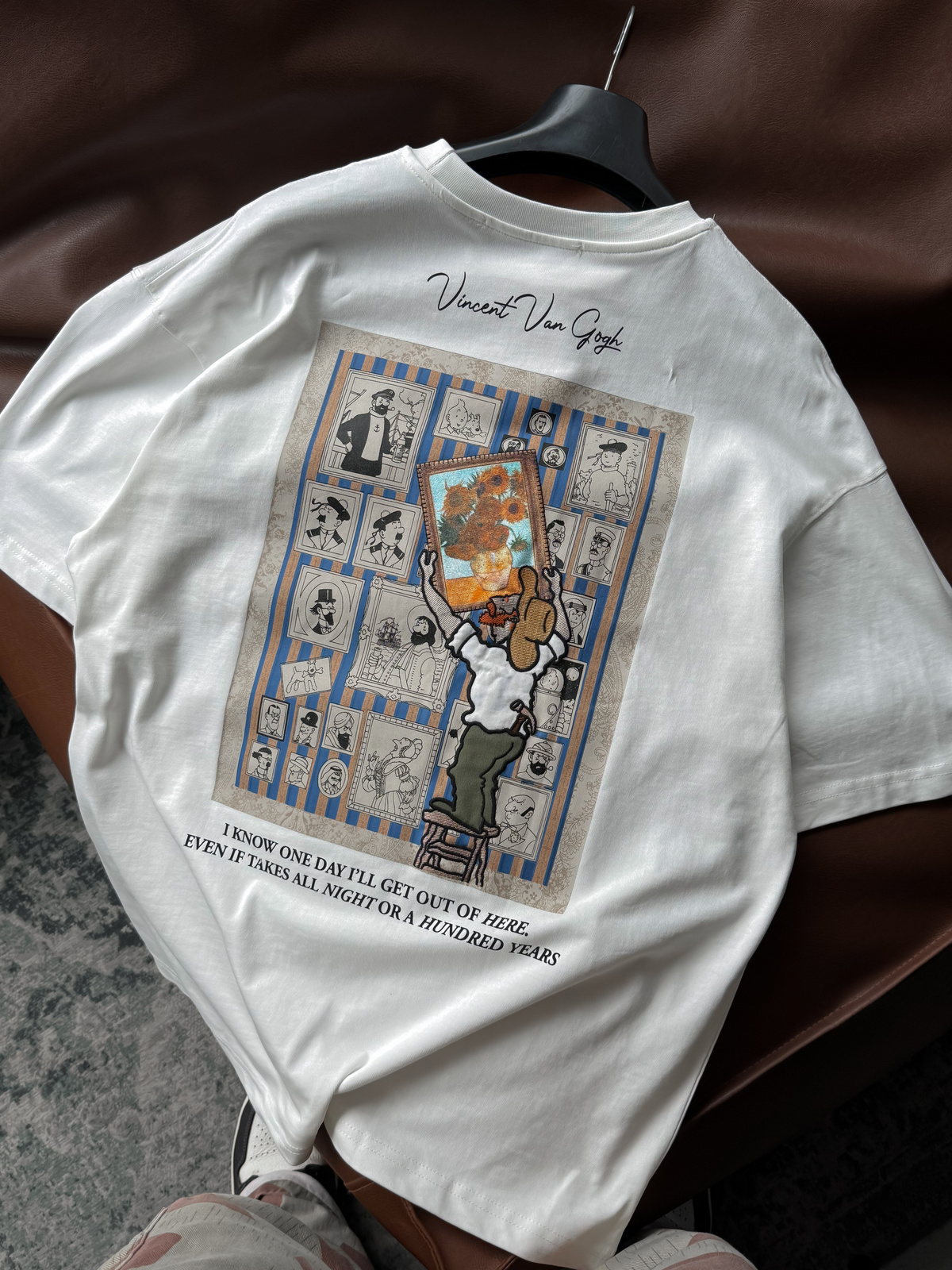 Beyaz Vincent Patchli Oversize T-Shirt SW-5083