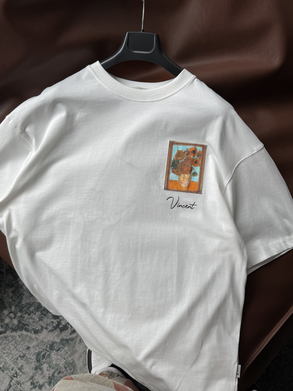 Beyaz Vincent Patchli Oversize T-Shirt SW-5083