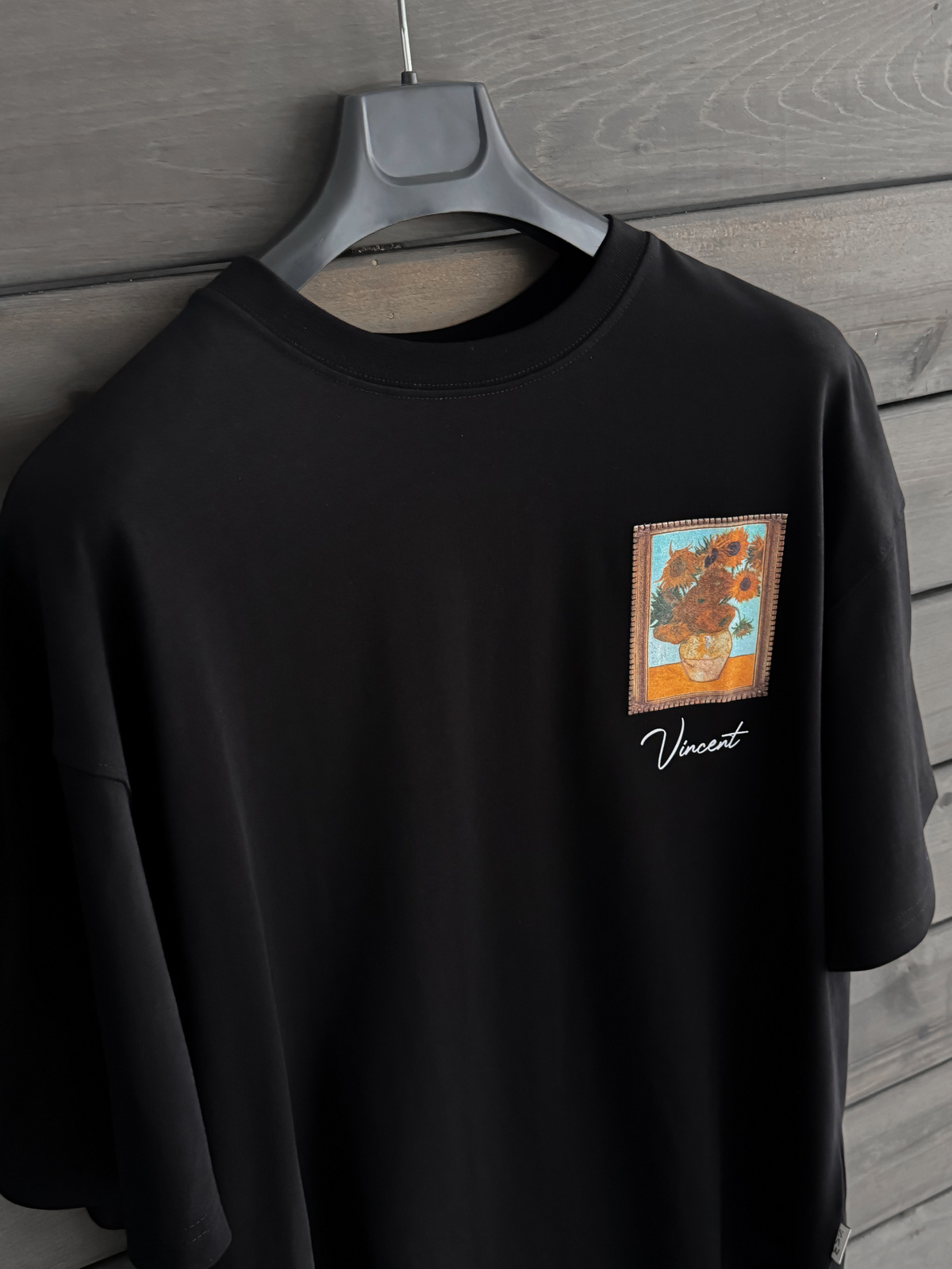 Siyah Vincent Patchli Oversize T-Shirt SW-5083