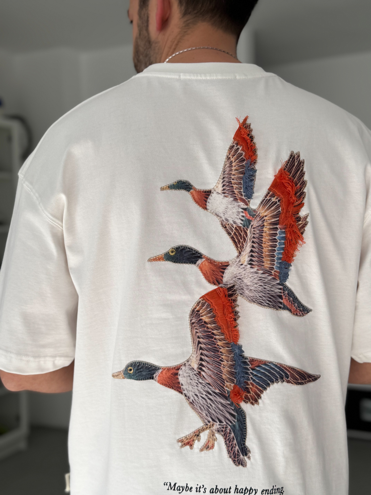 Beyaz Goose Patchli Oversize T-Shirt SW-5057