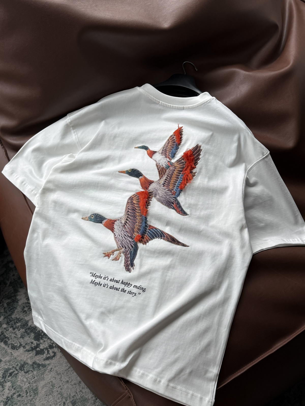 Beyaz Goose Patchli Oversize T-Shirt SW-5057