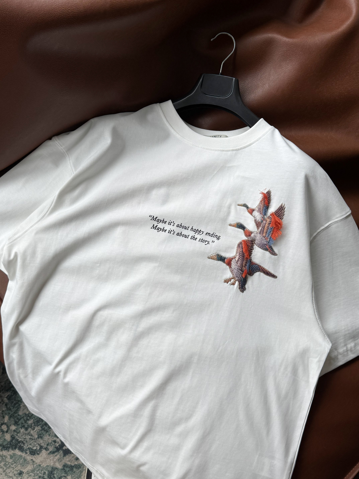 Beyaz Goose Patchli Oversize T-Shirt SW-5057