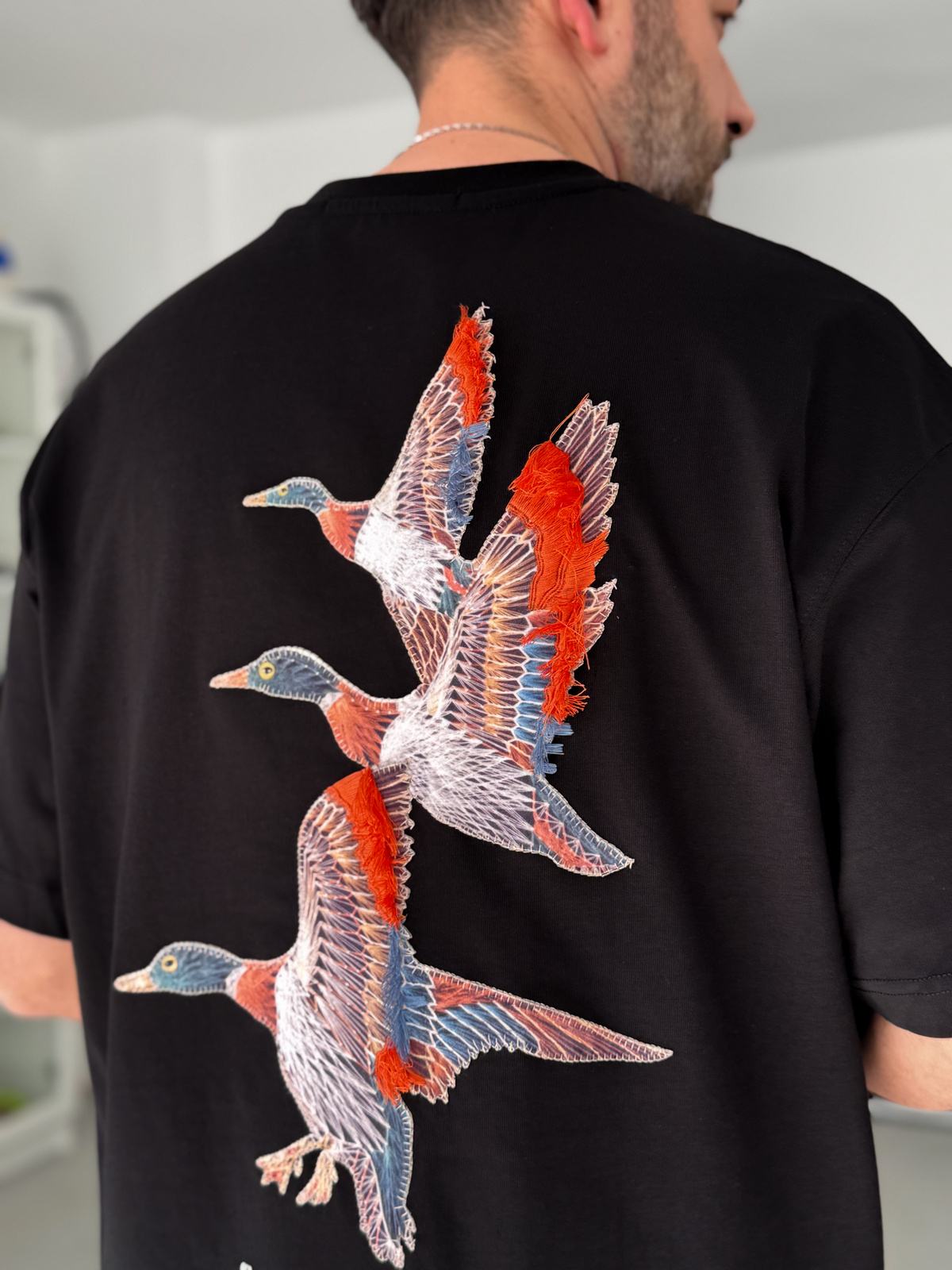 Siyah Goose Patchli Oversize T-Shirt SW-5057