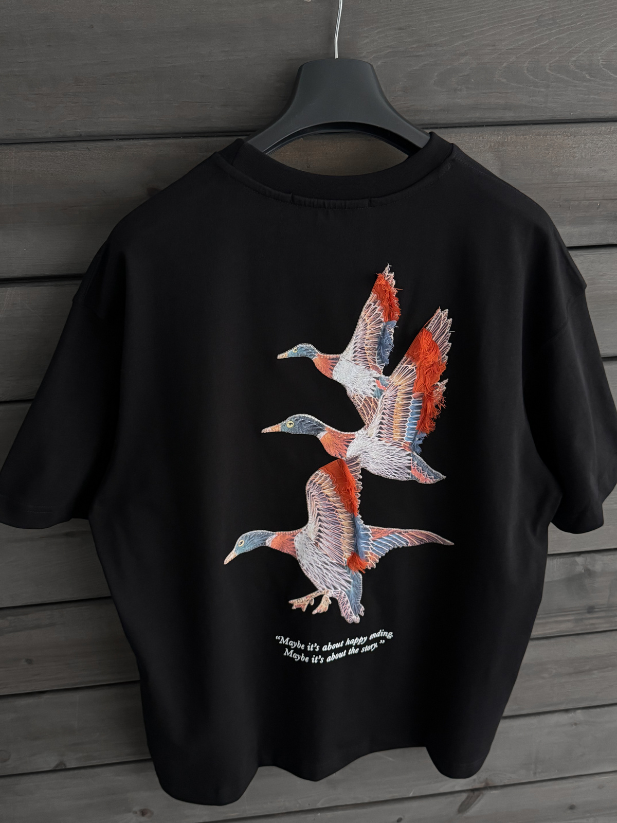 Siyah Goose Patchli Oversize T-Shirt SW-5057