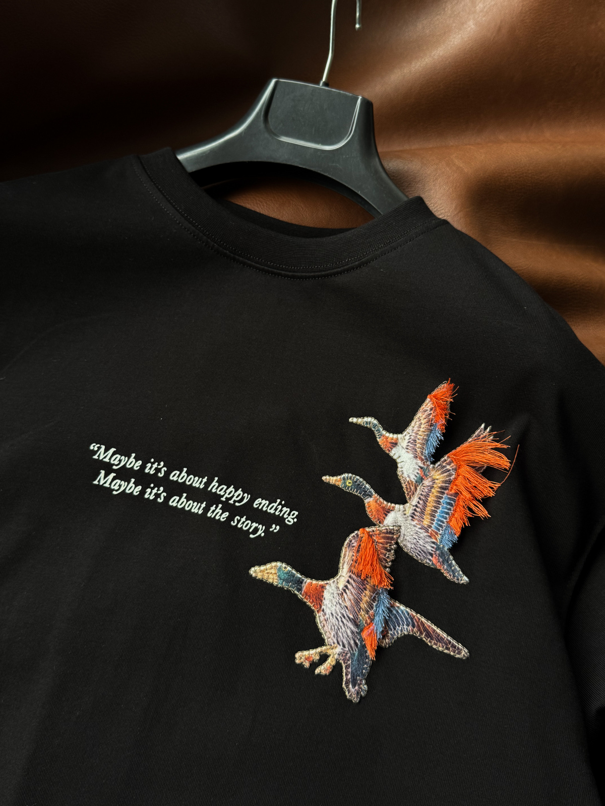 Siyah Goose Patchli Oversize T-Shirt SW-5057