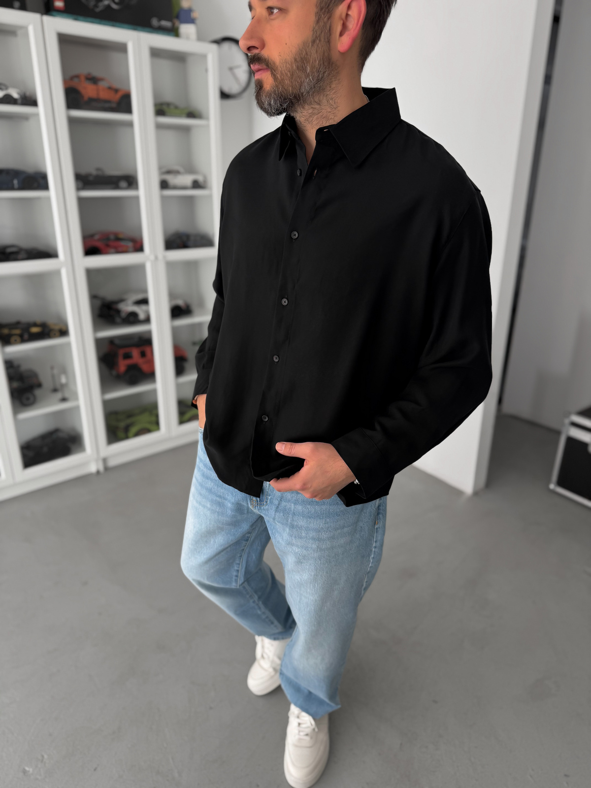 Siyah Tensel Oversize Gömlek JJ-102