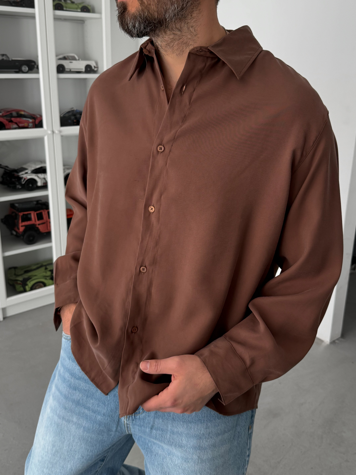 Kahve Tensel Oversize Gömlek JJ-102