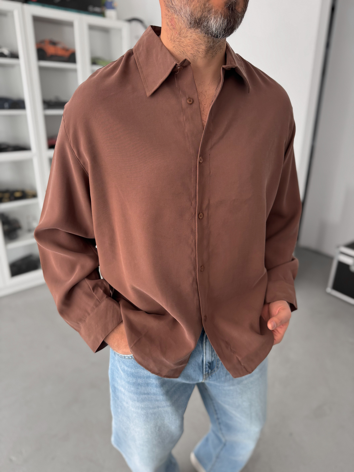 Kahve Tensel Oversize Gömlek JJ-102
