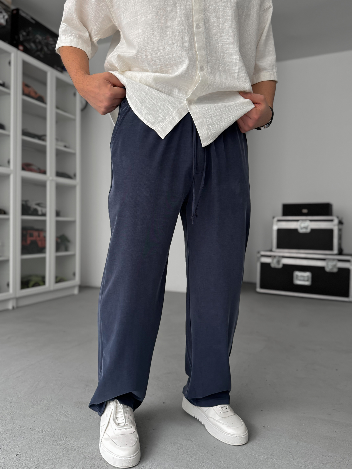 Lacivert Yıkamalı Likralı Baggy Pantolon JJ-139