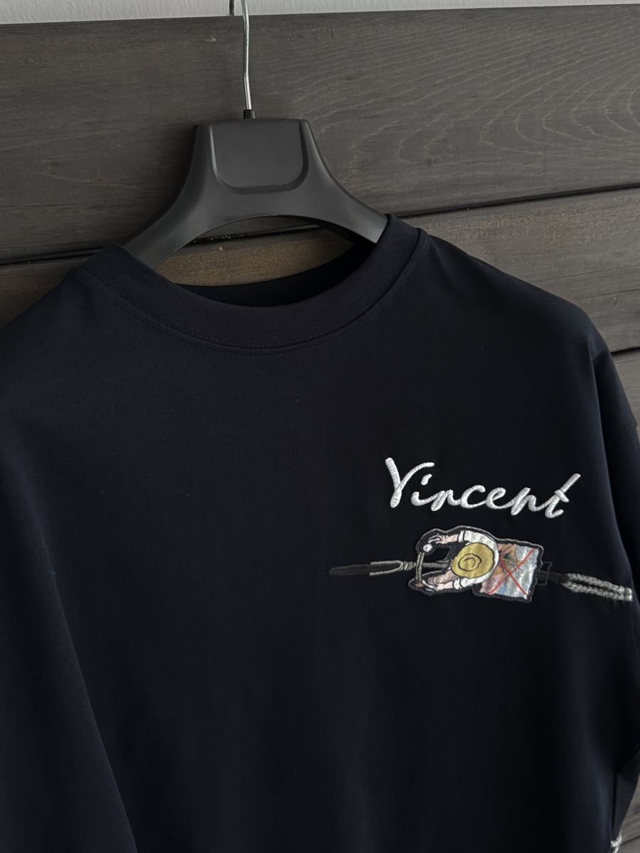 ミュージシャン 15th Anniversary BIG T-shirt Lacivert Vincent Nakışlı Oversize T-Shirt SW-5073