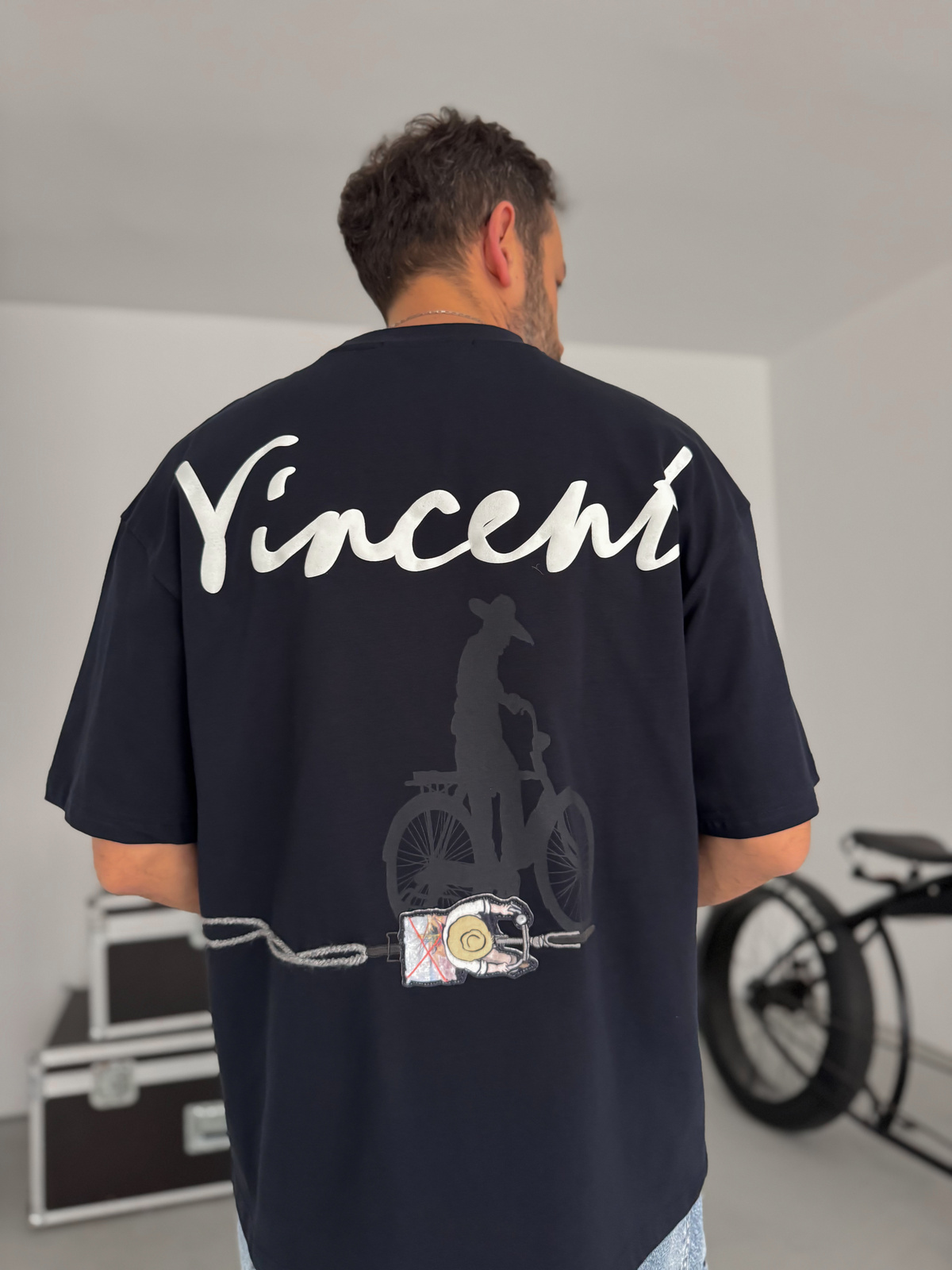 Lacivert Vincent Nakışlı Oversize T-Shirt SW-5073