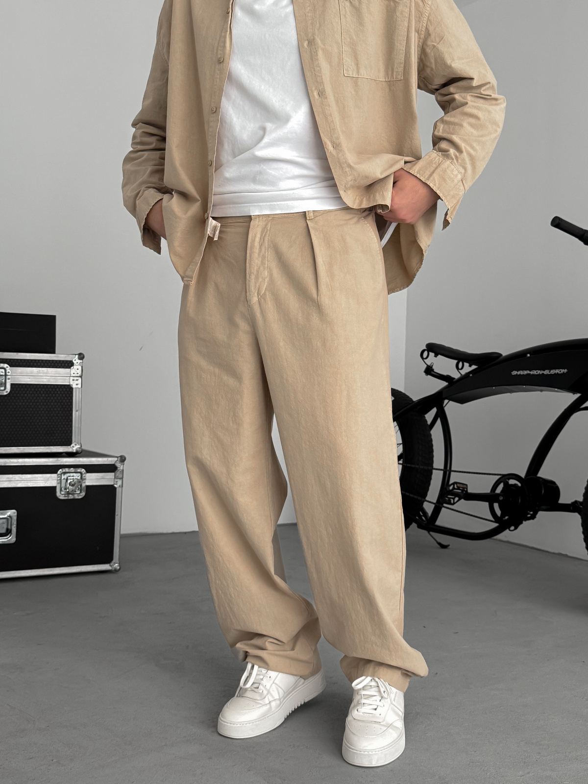 Bej Yıkamalı Baggy Pantolon TW-1040