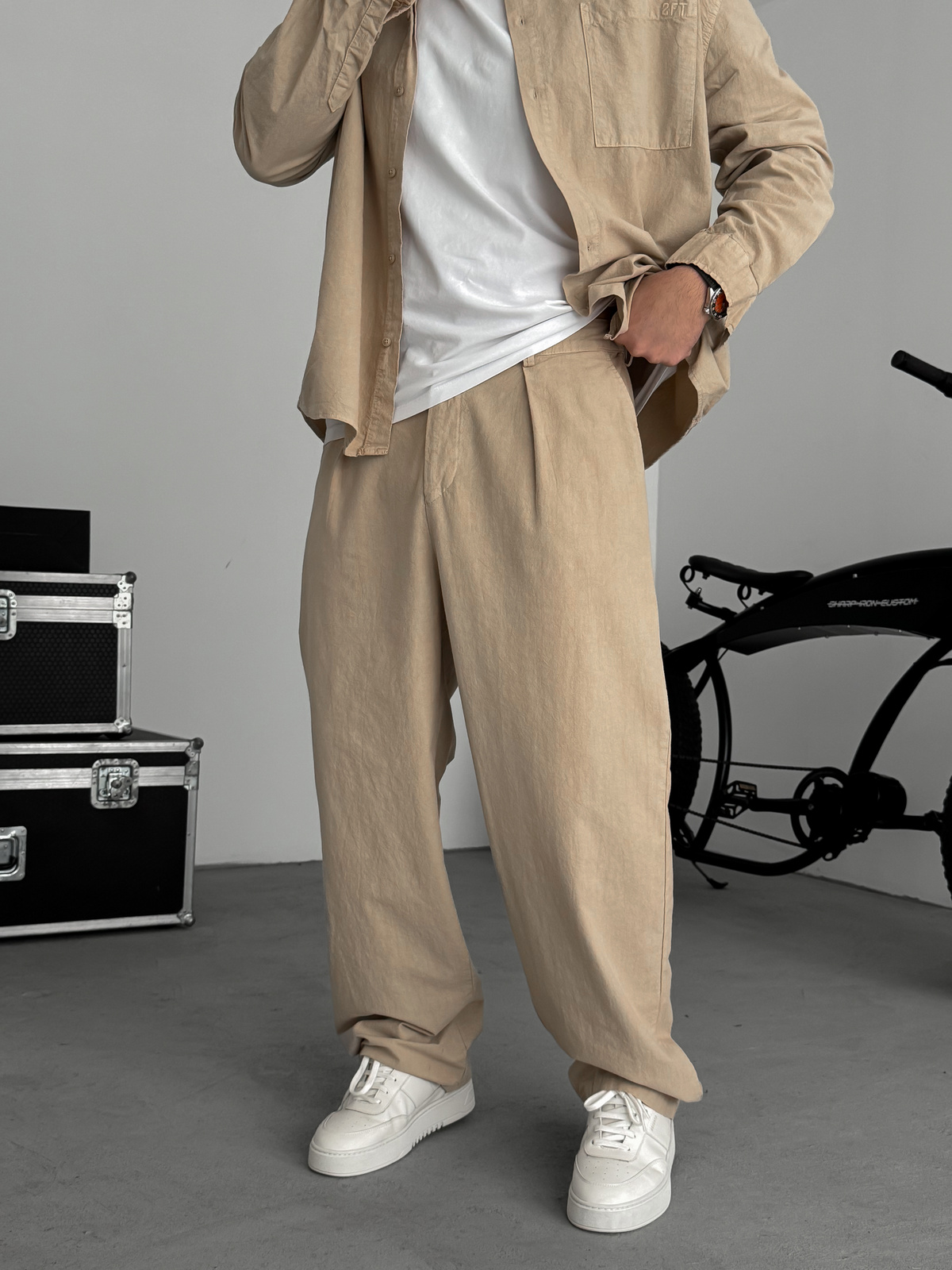 Bej Yıkamalı Baggy Pantolon TW-1040