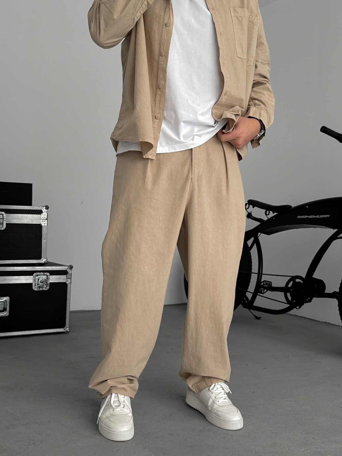 Bej Yıkamalı Baggy Pantolon TW-1040